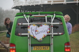 IMG_7320 Marijn and Jenni leaning out van with Just Married sign.JPG
